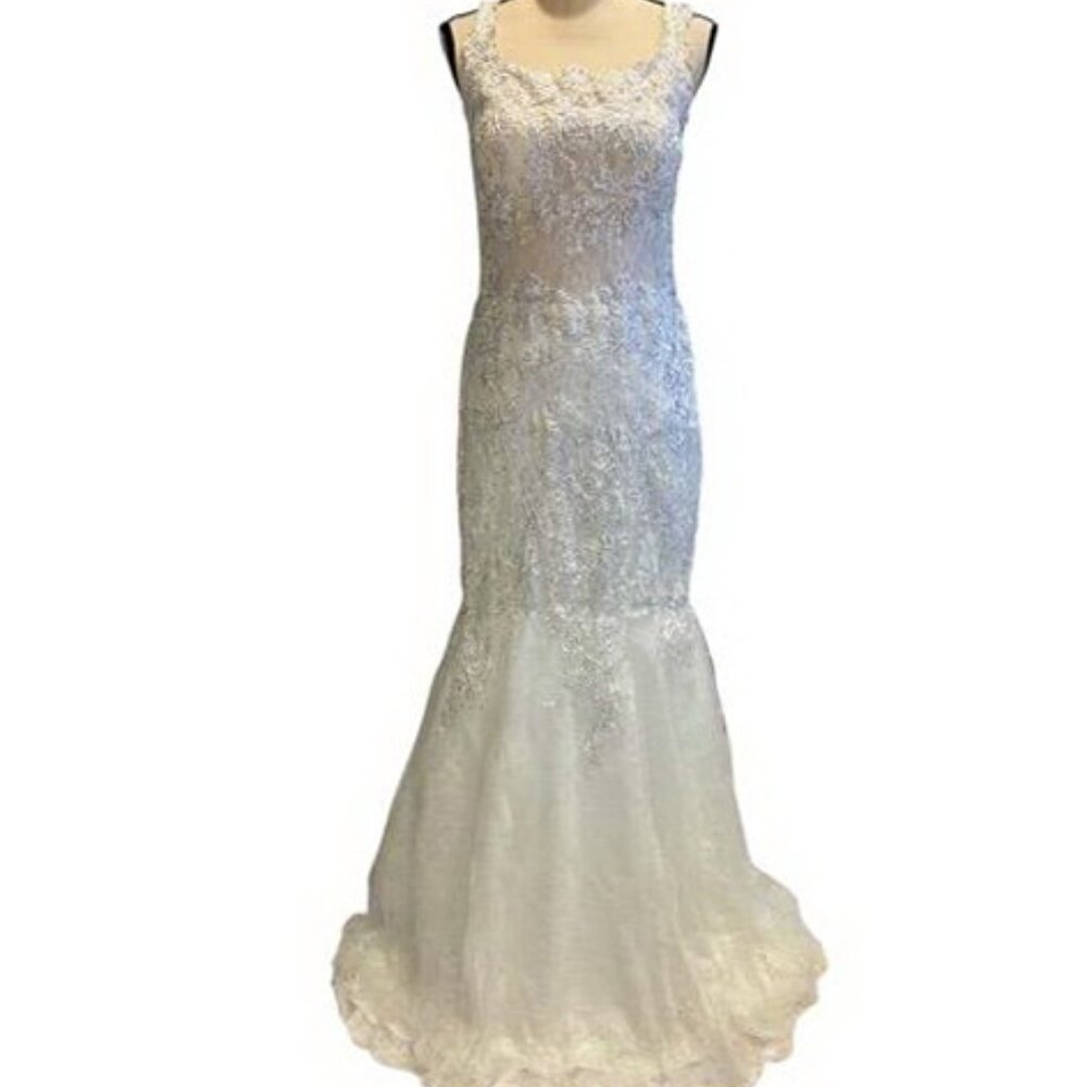 White Emroidered Beaded Wedding Dress
